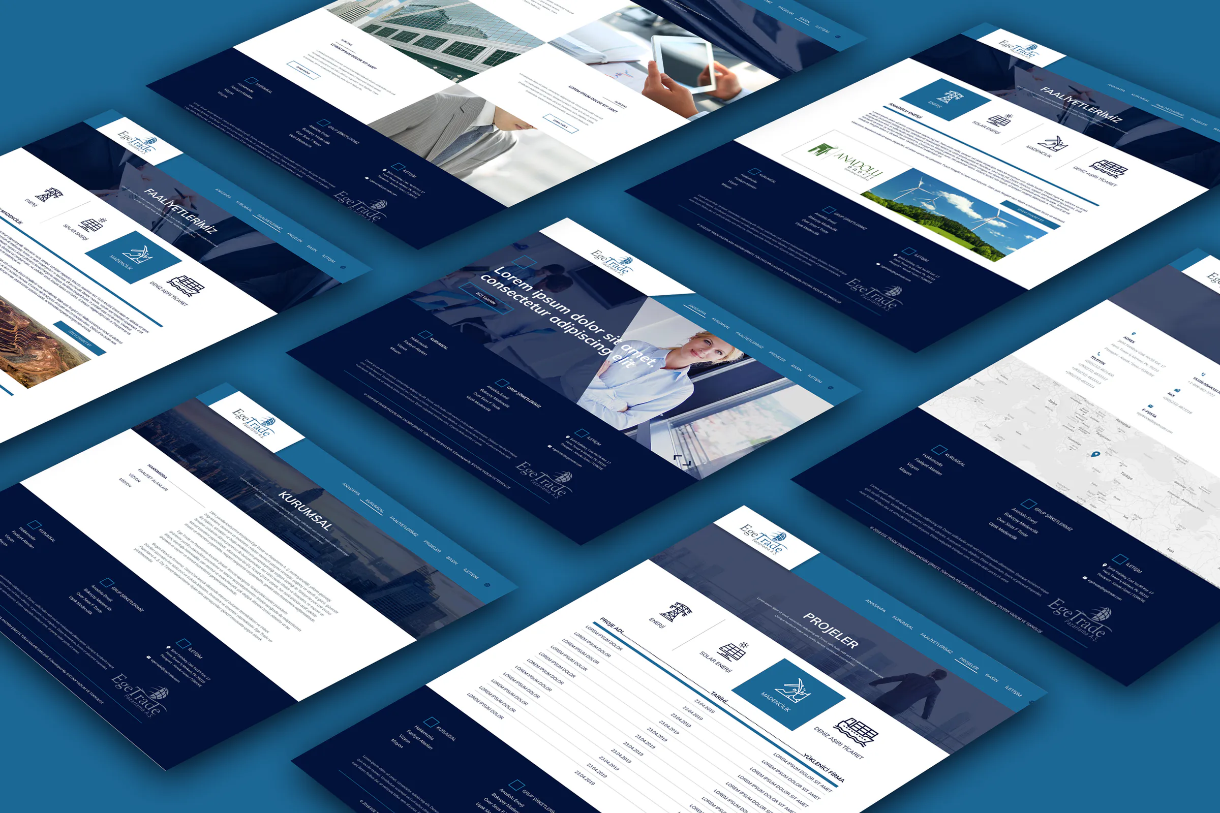 Ege Trade web sitesi ekran tasarımları
