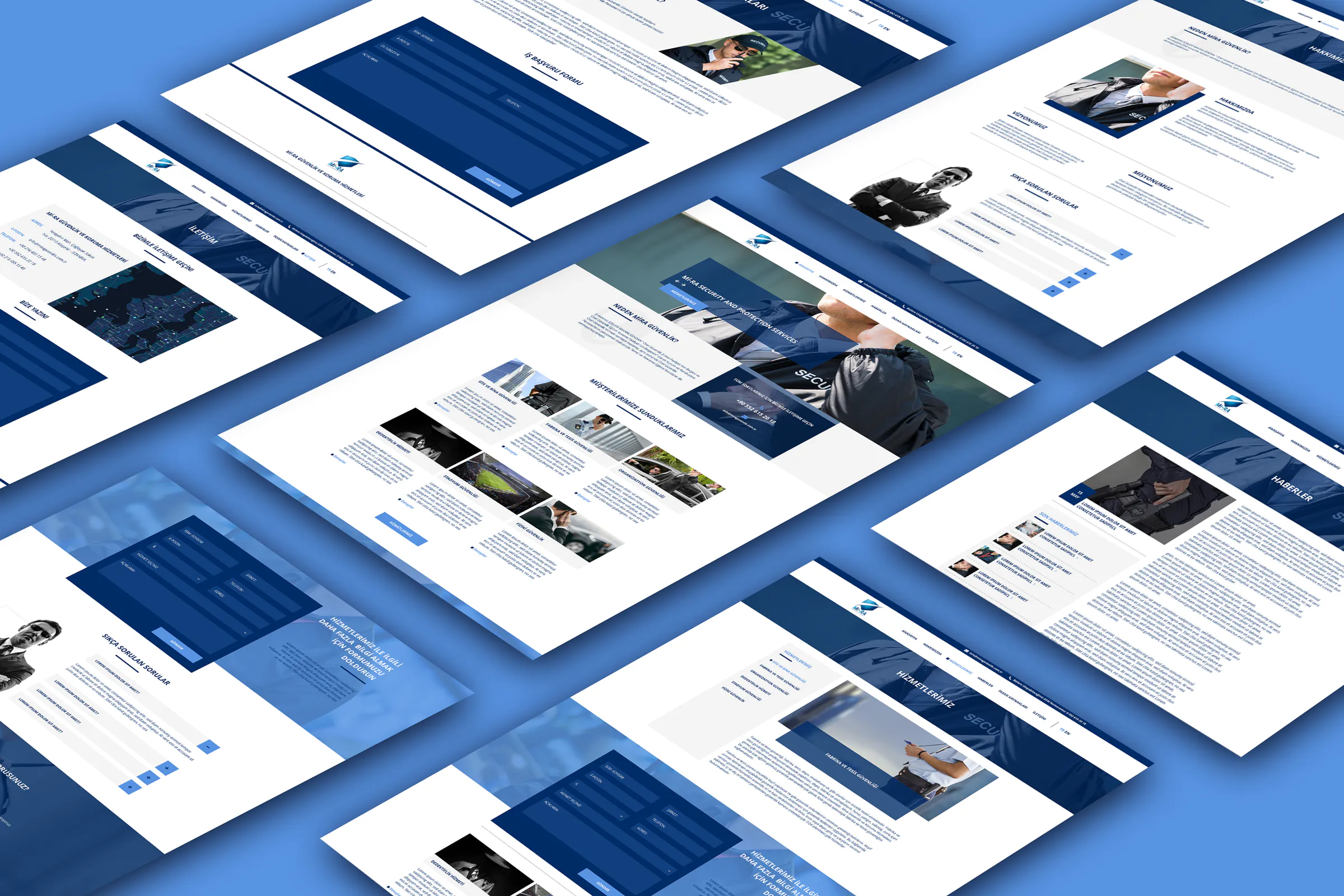 Mira Güvenlik web sitesi ekran tasarımları