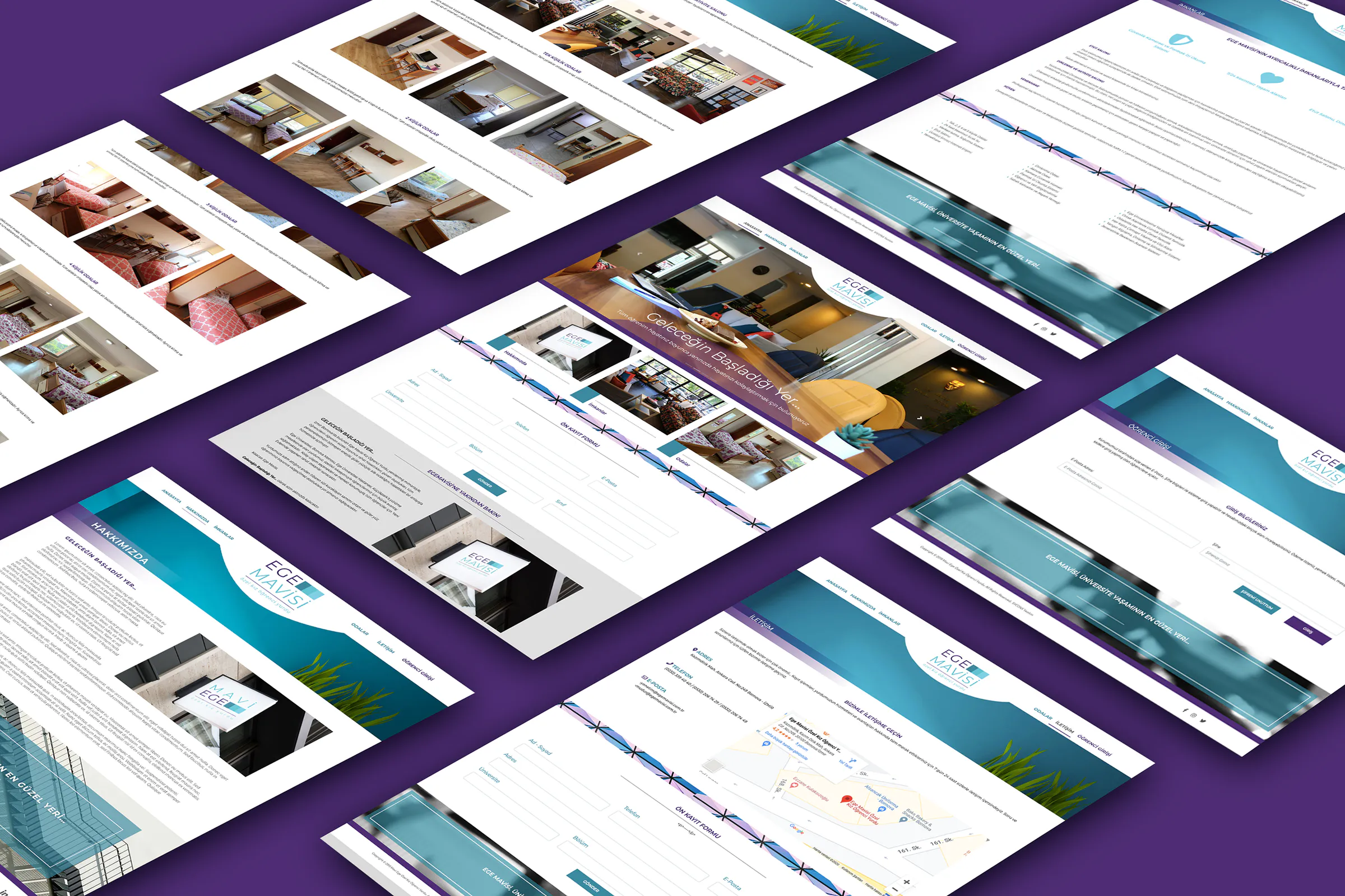 Ege Mavisi Özel Kız Öğrenci Yurdu web sitesi ekran tasarımları